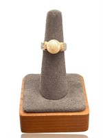 Mikimoto Pearl Diamond 18k Gold Solitaire Ring