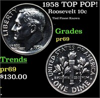 Proof 1958 Roosevelt Dime TOP POP! 10c Graded pr69