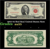 1953 $2 Red Seal United States Note Grades Choice