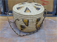 Vintage Hanging Wicker Lidded Basket