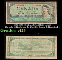 1972-1973 (1954 Modified Hair Issue) Canada $1 Ban