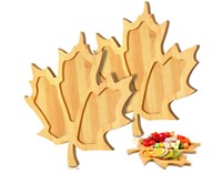 2 Pcs Maple Leaf Shaped Bamboo Serving Tray