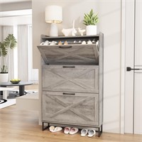 Maupvit Shoe Cabinet  3 Drawers  Gray