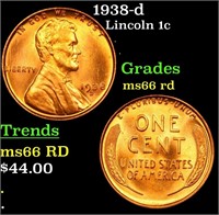1938-d Lincoln Cent 1c Grades GEM+ Unc RD