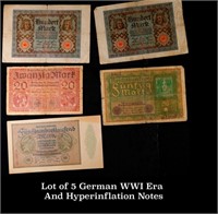 Lot of 5 German WWI Era And Hyperinflation Notes G