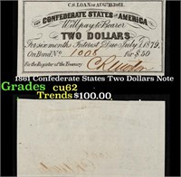 1861 Confederate States Two Dollars Note Grades Se