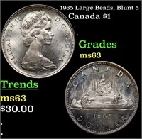1965 Large Beads, Blunt 5 Canada Dollar 1 Grades S