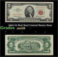 1963 $2 Red Seal United States Note Grades Choice