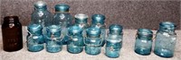 (13) Glass Canning Jars with Lids - Blue & Amber