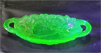 Uranium Glass Sweet Pear Handled Dish