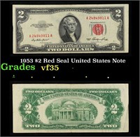 1953 $2 Red Seal United States Note Grades vf++