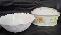Andrea Country Flowers Covered Dish Milkglass Bowl