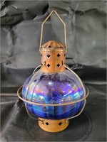 Iridescent Conalt Glass Garden Lantern