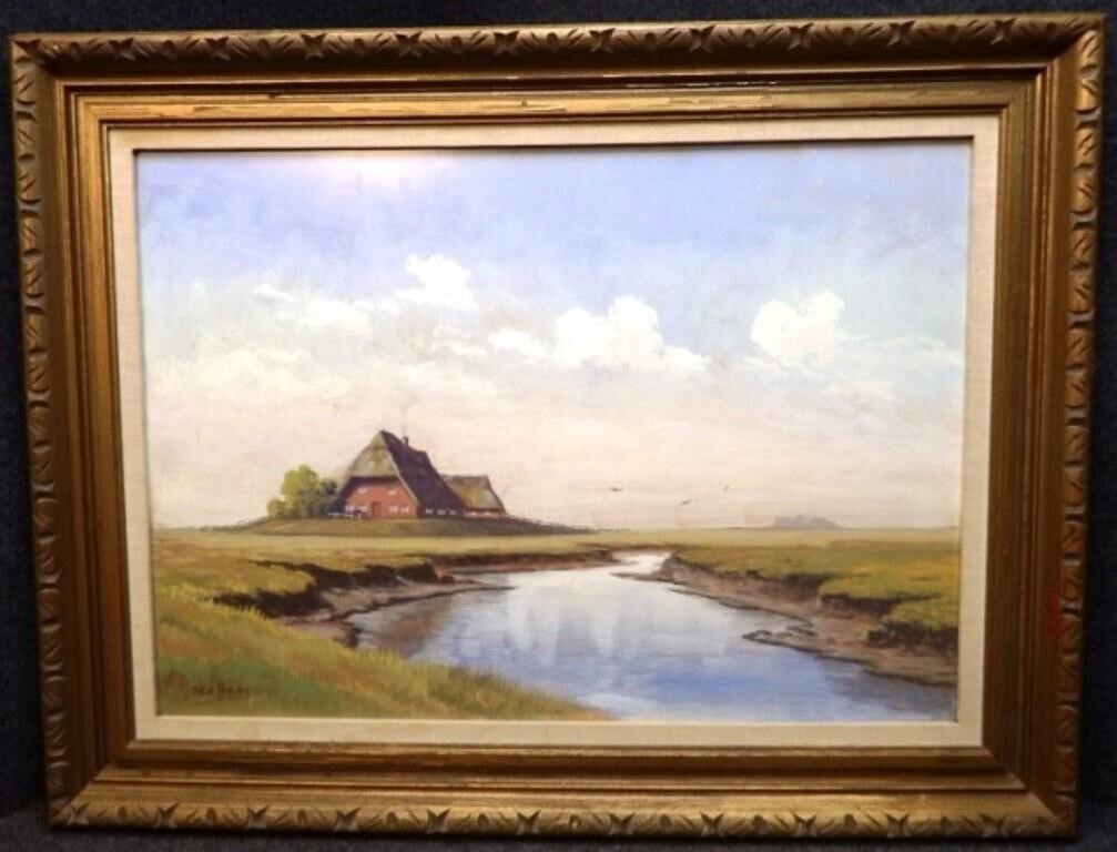 Signed Steffens Countryside Painting on Hardboard