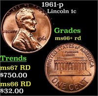 1961-p Lincoln Cent 1c Grades GEM++ RD