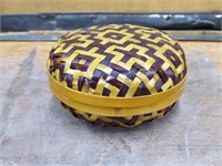 Vintage Small Lidded Wicker Basket