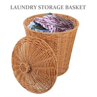 Storage Basket with Lid Wicker Waste Basket