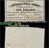 1861 Confederate States Two Dollars Note Grades Ch