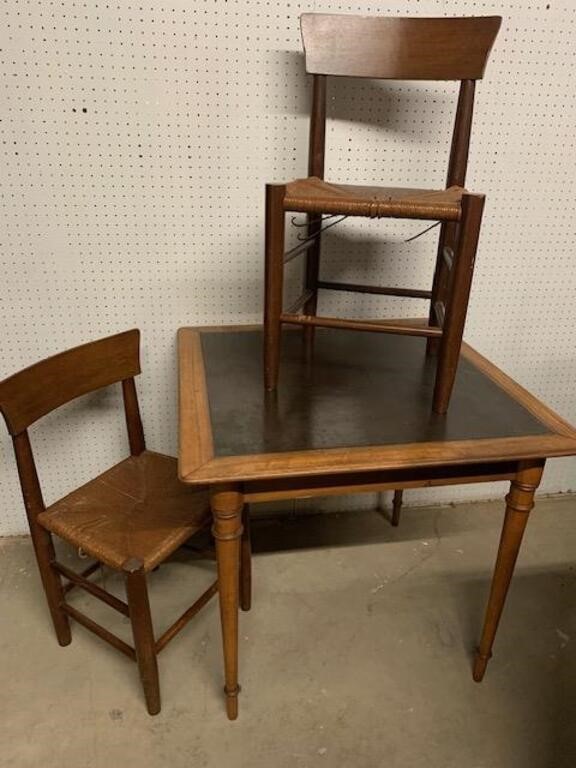 MCM Drexel Leather Top Table and Two Chairs