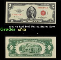 1953 $2 Red Seal United States Note Grades xf