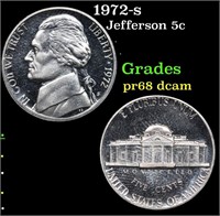 Proof 1972-s Jefferson Nickel 5c Grades GEM++ Proo