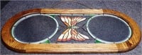 Oak Framed Stained Glass Butterfly Mirror