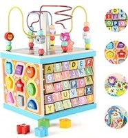 Qilay Wooden Activity Cube For Toddlers 1-3 (large