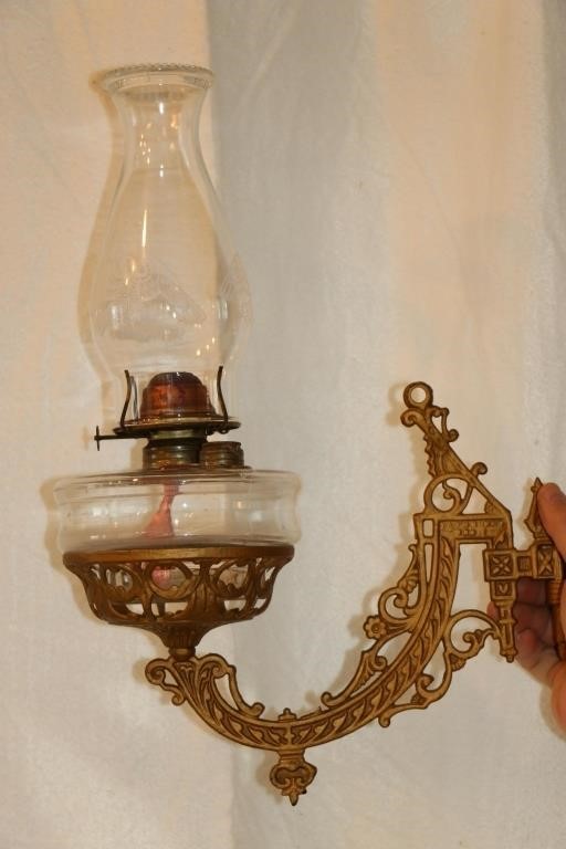 Antique Oil Lamp with Wall Bracket