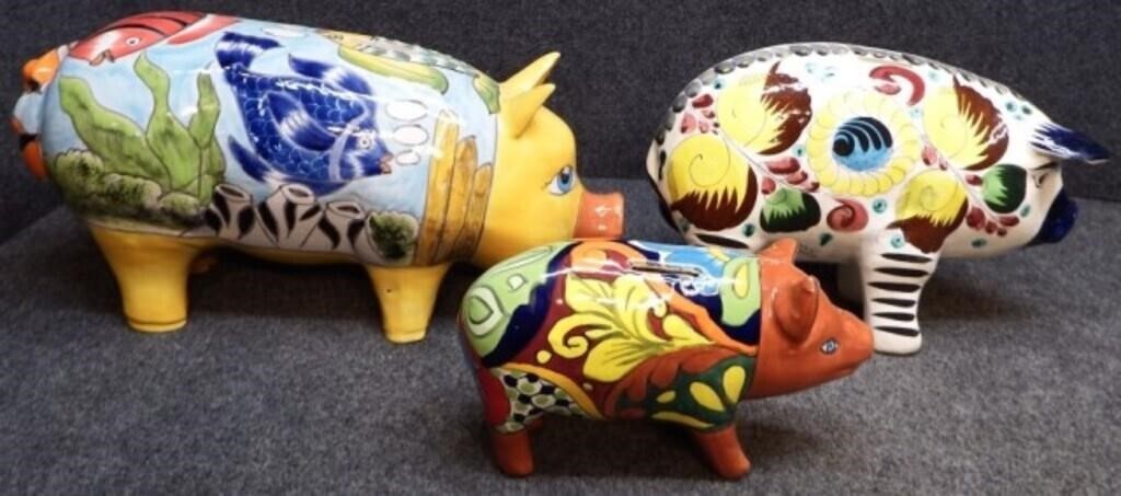 (3) Painted Ceramic Piggy / Pig Coin Banks