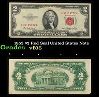 1953 $2 Red Seal United States Note Grades vf++