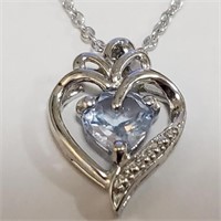 Sterling Silver Blue Topaz Heart Penant & ChainSJC
