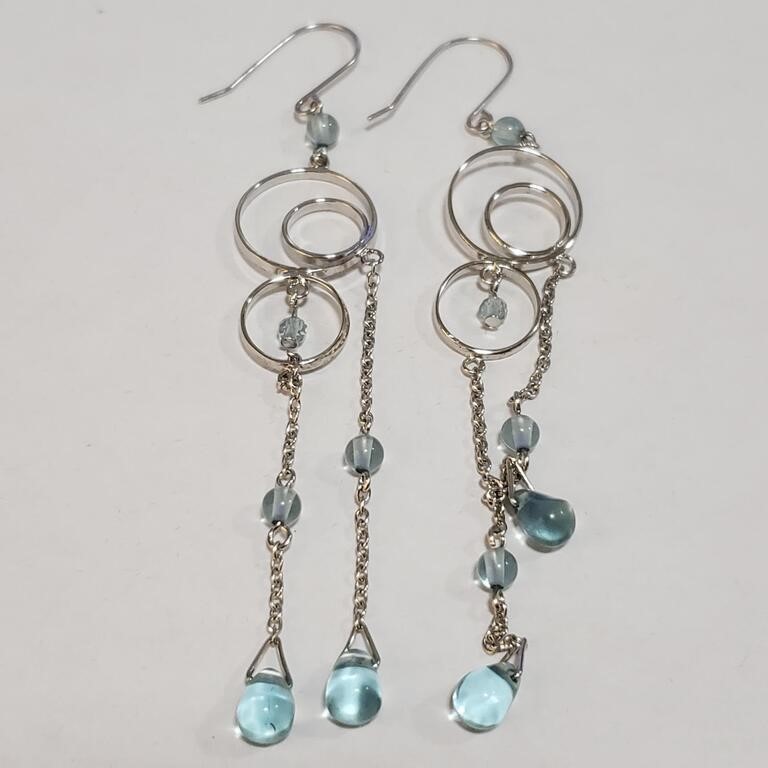 Sterling Silver Gemstone Dangle Hook Earrings SJC