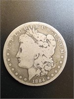 1884 Morgan Silver Dollar Coin.
