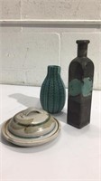 Two Vases and Lidded Pottery Dish K8C