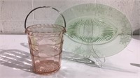 Depression Glass Platter & Ice Bucket K8D
