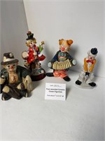 4 Ceramic Clown Figurines, assorted