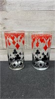 Pair Of Vintage Mustard Glasses With Hearts, Clubs
