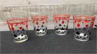 4 Vintage Mustard Glasses With Hearts, Clubs, Diam