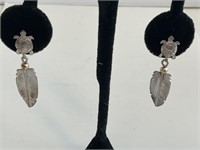 Sterling Sea Turtle/Feather Earrings 4.2gr TW "DS"