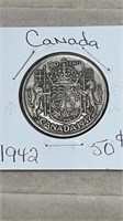 1942 Canadian Silver 50 Cent Coin