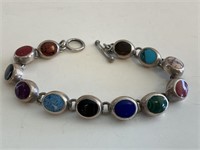 Sterling & Multi Natural Stone Bracelet 31.8gr TW