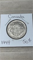1944 Canadian Silver 50 Cent Coin