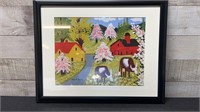 Maud Lewis Print Cows Grazing At Farm Overall Fram