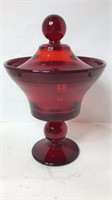 Vintage Ruby Glass Covered Candy Dish. U16A