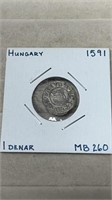 1591 Hungary 1 Denvar Silver Coin