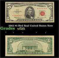 1963 $5 Red Seal United States Note Grades vf+