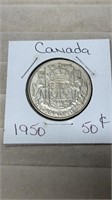 1950 Canadian Silver 50 Cent Coin