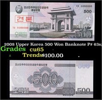 2008 Upper Korea 500 Won Banknote P# 63s;  Grades