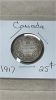 1917 Canadian Silver 25 Cent Coin