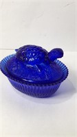 Boyd Slag Cobalt Glass Covered Turtle Dish U15A